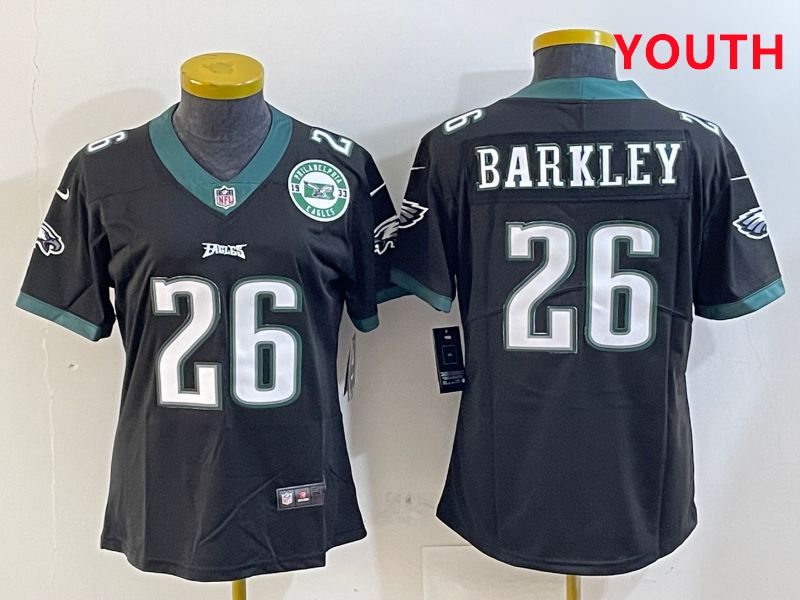 Youth Philadelphia Eagles #26 Barkley Black Second generations 2025 Nike Vapor Limited NFL Jersey style 1